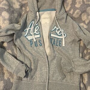 Aeropostale Heather Gray Hoodie with Teal Accents